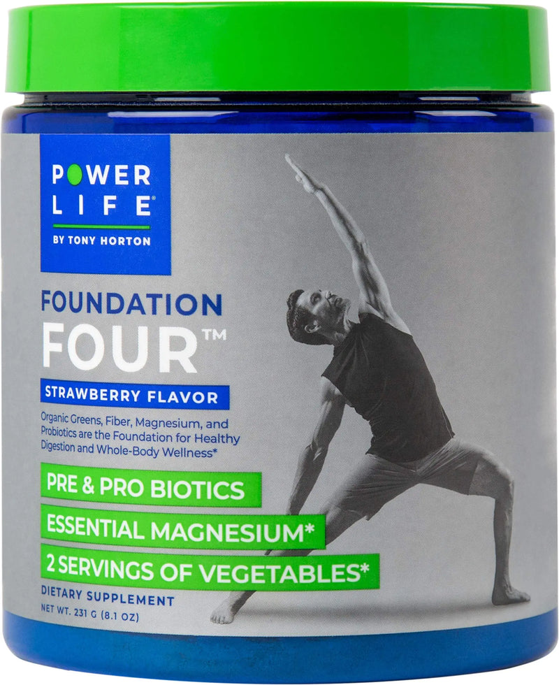 POWERLIFE Tony Horton Foundation Four Greens Drink with Pre & Pro Biotics Essential Magnesium 2 Servings of Vegetables Strawberry Flavor 30 Servings