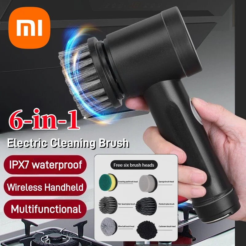 Xiaomi Wireless Electric Cleaning Brush High Power Kitchen Home Multi-function Toilet 6 Replacement Head Portable Cleaning Brush