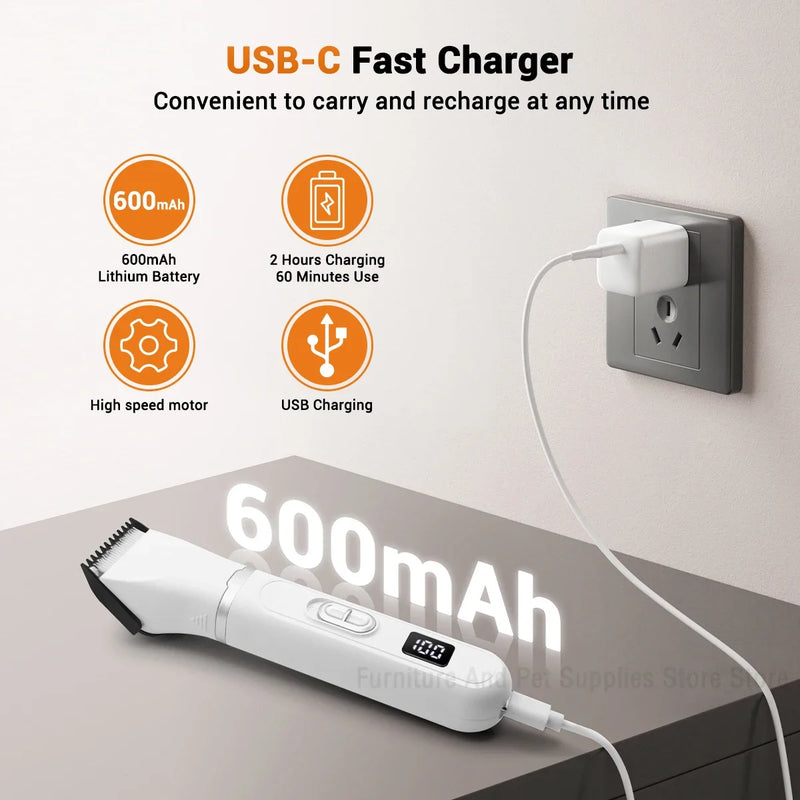 Máquina de Tosa Elétrica para Cães – Aparador Profissional e Silencioso com Recarga USB