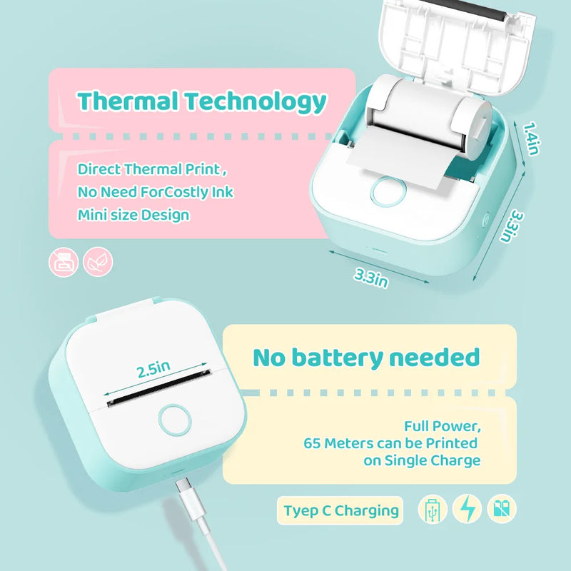 Phomemo T02 Mini Thermal Printer Wireless Mini Pocket Printer, Adhesive Sticker Printer for DIY, Journal, Student Birthday Gift