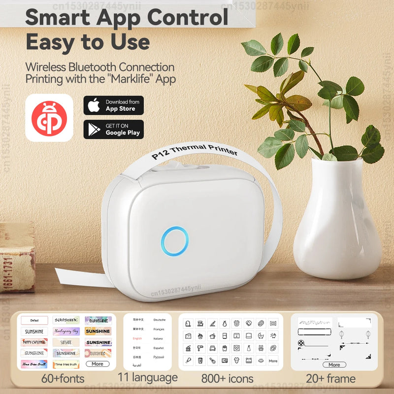 P12 Thermal Label Printer Similar as D11 D110 D101 Marklife P12 Mini Label Maker Handheld Label Machine with Adhesive Label Tape