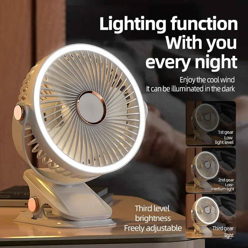 Ventilador Portátil 8000mAh com LED – Ideal para Camping, Mesa ou Teto
